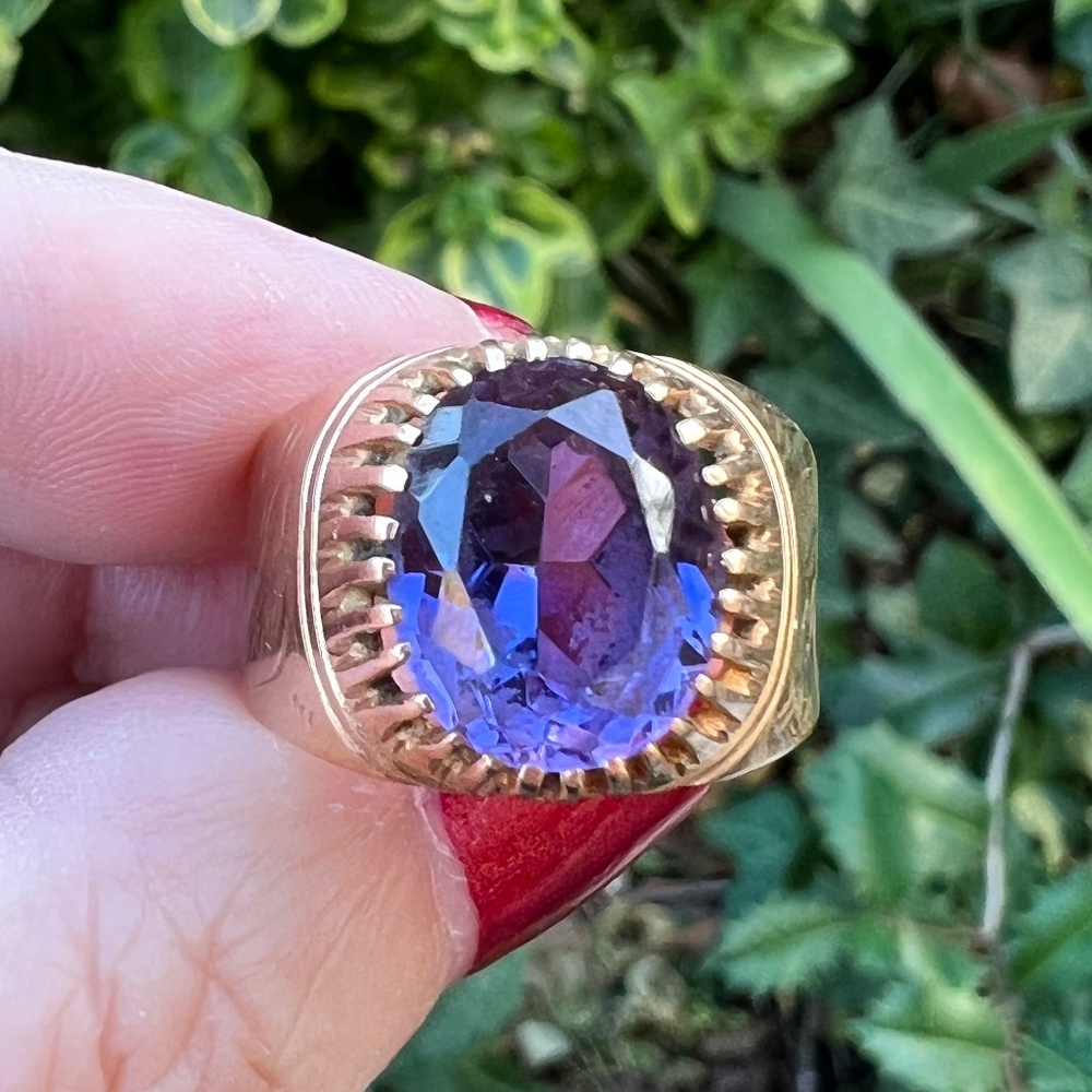 VINTAGE 14K ROSE GOLD RUSSIAN SOVIET PURPLE BLUE SAPPHIRE ALEXANDRITE WIDE RING